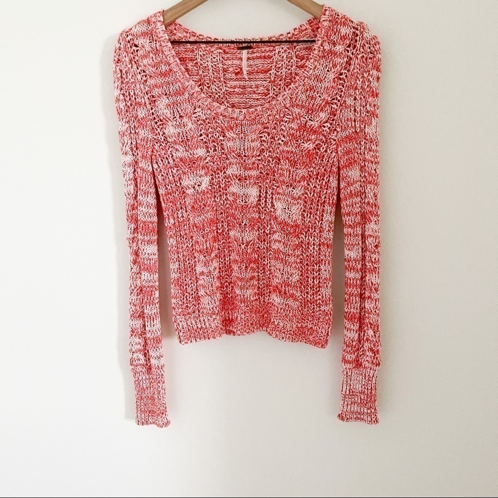 Free People Red | White Marled Cable Knit Sweater - Picture 2 of 7